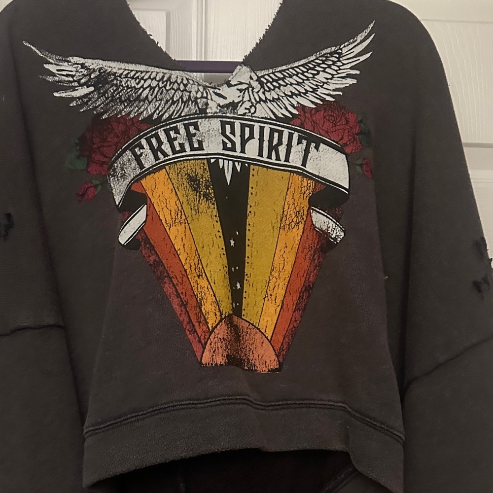 Free People Brown 'Free Spirit' Graphic Hooded Sweatshirt - Picture 4 of 6